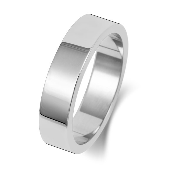 Light 9k White Gold 5mm Flat Men/Women Wedding Band/Ring