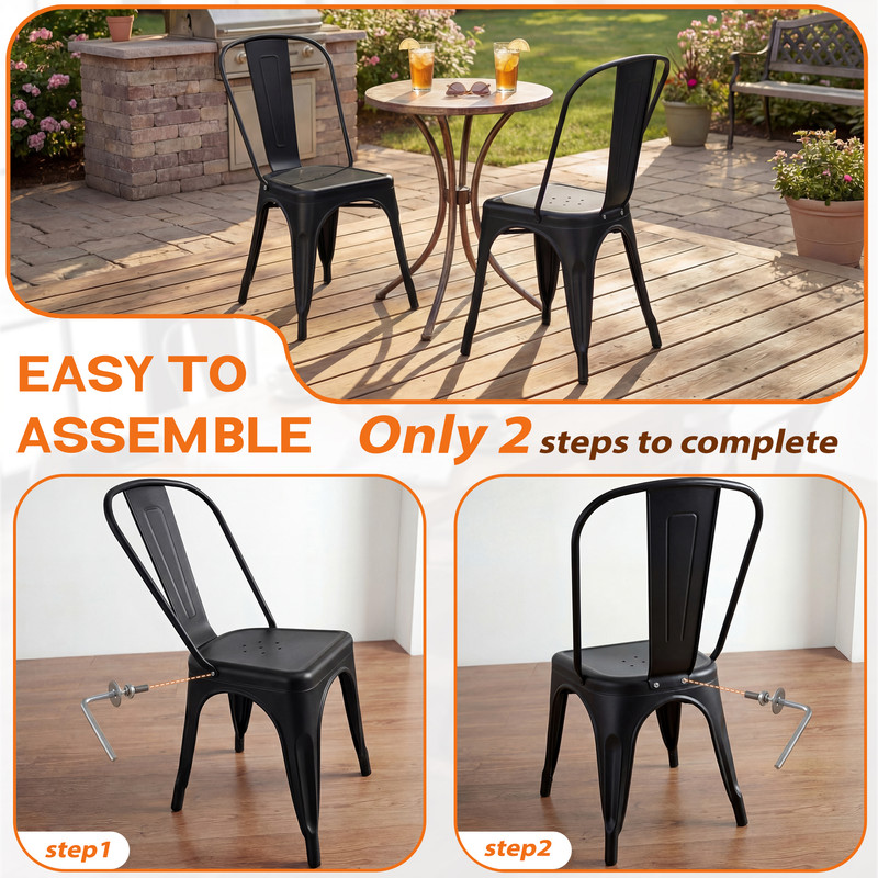 Lacoo Metal Dining Chairs, Set of 4, Stackable photo 5