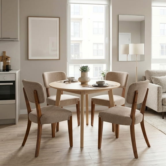 GOMYHOME Upholstered Dining Chairs Set of 4, Fabric Seat Wood Frame Side Chairs