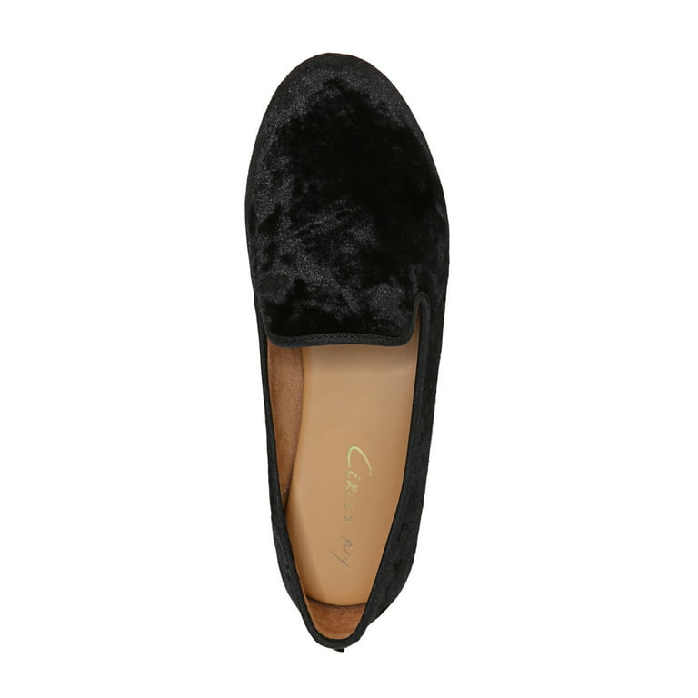 womens black velvet loafers