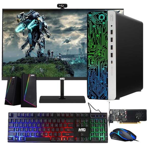 Restored HP G3 Gaming Desktop PC,Intel Core i5 4th Gen,GT 1030 Graphics,16GB RAM,240GB SSD,MTG New 27 Inch Monitor,RGB Keyboard Mouse,Speaker,Webcam,Windows 11 Pro