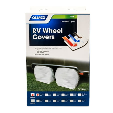 Camco 45321 Vinyl RV Wheel and Tire Covers 24" - 26", Arctic White, Pack of 2