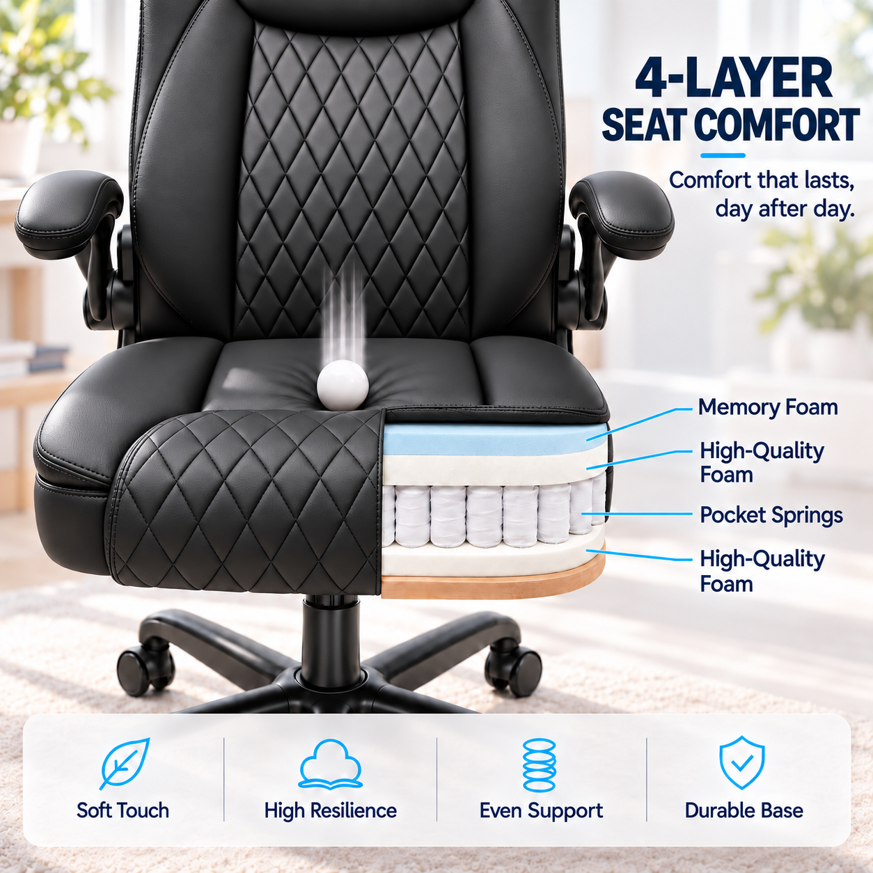 CloudRest Pro Ergonomic Office Chair, High-Back, Black Leather photo 4