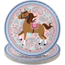Horse Party Supplies - Saddle Up Round Paper Dessert Plates for 16 Guests