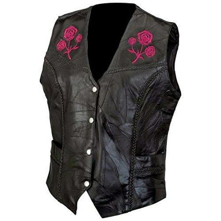 Live ride rock Ladies Rock Design Genuine Buffalo Leather Vest 5x (Best Leather Riding Jacket)