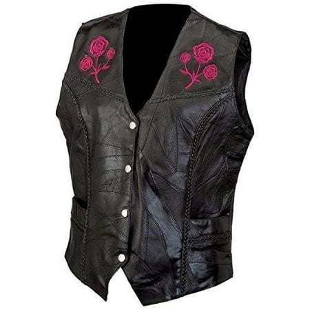 - Live ride rock Ladies Rock Design Genuine Buffalo Leather Vest 5x Black