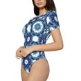 thumbnail image 2 of Haiem Vintage Blue Women's Crew Neck Short Sleeve Bodysuit Tops Stretchy Slim Basic-XX-Large, 2 of 9