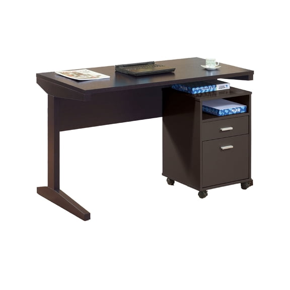 Desk w File Cabinet, 2 Storage Drawers, 47 Inch Red Cocoa Brown