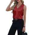 thumbnail image 5 of Womens Tops Dressy Casual V Neck Silk Satin Tank Tops Business Sleeveless Shirts 2026 Summer Pleated Work Blouses Apricot Red XL, 5 of 6