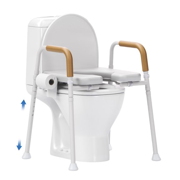 Loyoda Upgraded Toilet Seat Riser for Seniors, Adjustable Raised Toilet Seat with Handles, 350 lb Limit, Gray