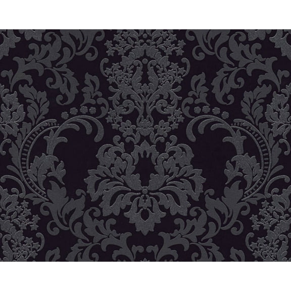 Concord Wallcoverings Textured Wallpaper Damask Classic Ornament, Black Silver, 21 In x 33 Ft (56 sq. ft), 361663