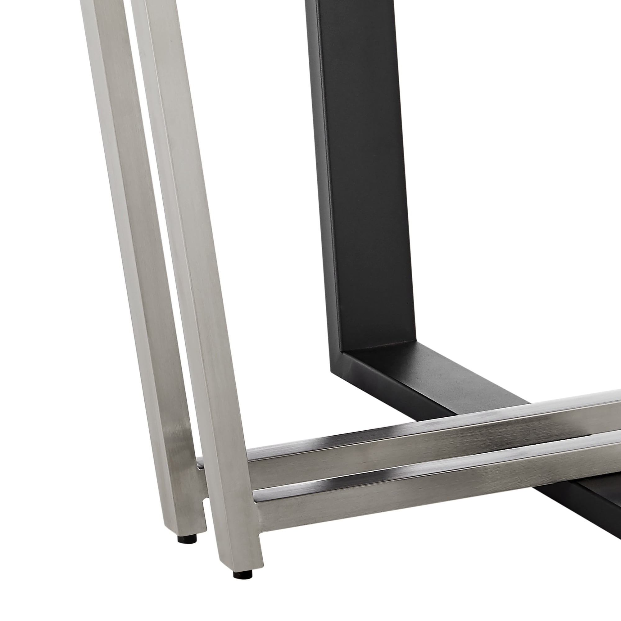 Joana 48" Round Dining Table in Brushed Stainless Steel and Black Iron Base with Walnut Tabletop