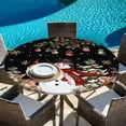 thumbnail image 6 of Black Christmas Snowman Round Tablecloth, Fitted Table Cover with Elastic for 55"-60" Round Tables, Xmas Snowflake Elk Tree Balls Table Cloth Outdoor Indoor Dinning Party Waterproof Tablecloths, 6 of 7