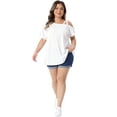thumbnail image 3 of DARING DIVA Women's Plus Criss Cross Off One Shoulder T-Shirts 1X White, 3 of 6