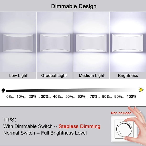Luz de pared Interior LED Iluminación ajustable Luz de pared 10W Lámpara de pared moderna Luz de pared hacia arriba Luz decorativa de aluminio para dormitorio Sala de estar Pasillo, blanco frío Ormromra LHH-0466