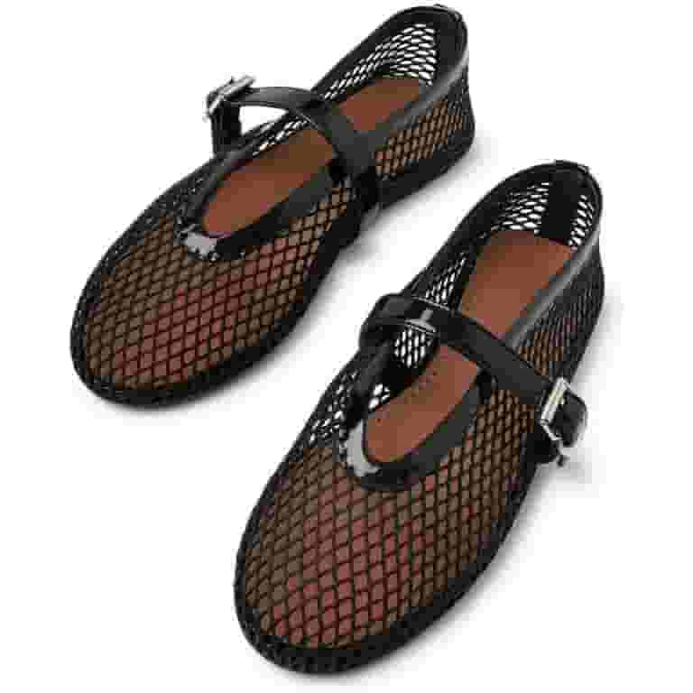 【Anyone more】Secon Mesh Ballet Mary Jane Sneakers Shoes Women's Mesh Ballet Flats Buckle Strap Comfortable Ballerina
