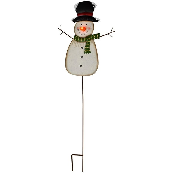Christmas Snowman Garden Stake Decor Snowman Decoration, Outdoor Metal Yard Sign Lawn Stake LED Battery Operated Christmas Snowman Yard Decor Holiday Decoration for Lawn (Batteries Not Included)