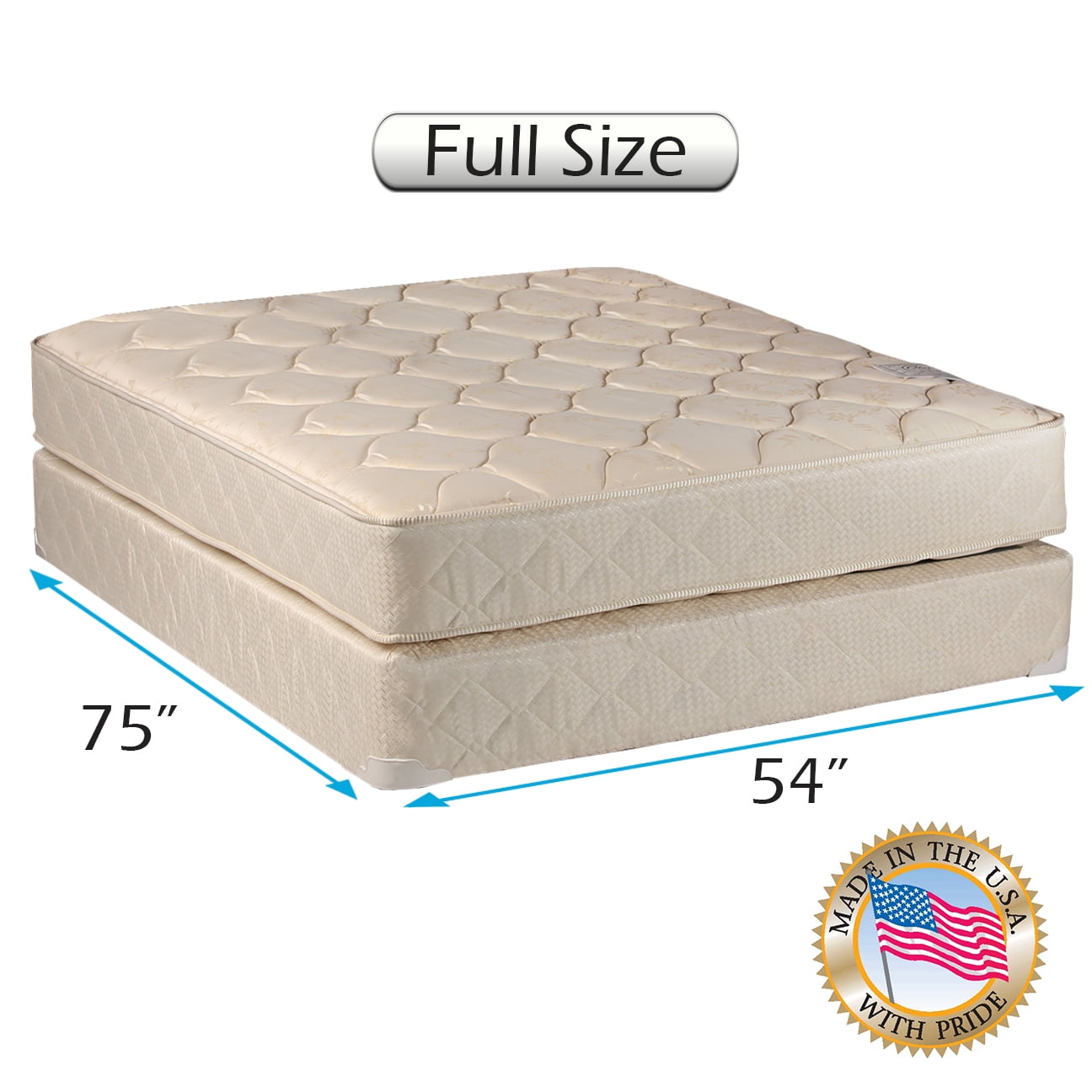 Dream Sleep Comfort Classic SingleSided Full Gentle Firm Mattress and Box Spring Set Fully