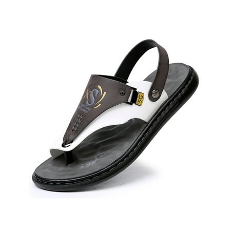 

Woobling Men Thongs Sandals Slip On Flip-flops Comfort Flat Sandal Outdoot Beach Shoes Slip-Resistant Casual Shoe Summer Soft Sole Clip Toe Gray White 7.5