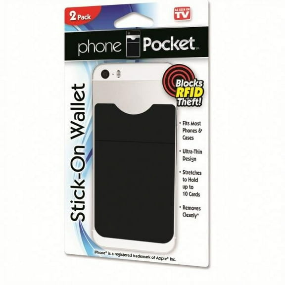 Phone Pocket Stick On Smart Phone Wallet - RFID Blocking for credit cards, cash, ID and more! BONUS *2 Pack*