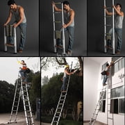 Dayplus 12.5FT/3.8M Stainless Steel Telescopic Ladder Foldable Telescoping Extension Ladder Loft Ladder 330lb Load