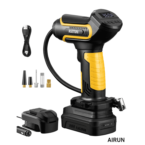 Cordless Tire Inflator, Air Compressor for Car Tires Air Pump 150 PSI, AstroAI Portable Air Pump with Battery, Rechargeable Compact Handheld Electric Automotive Pump, Yellow