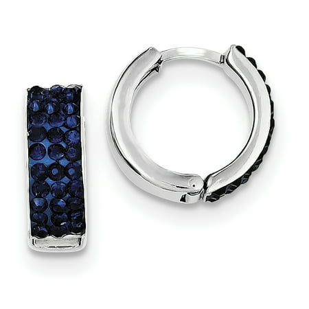 Crystal Hinge - 925 Sterling Silver Dark Blue Preciosa Crystal Small Hinged Hoop (15x15mm) Earrings