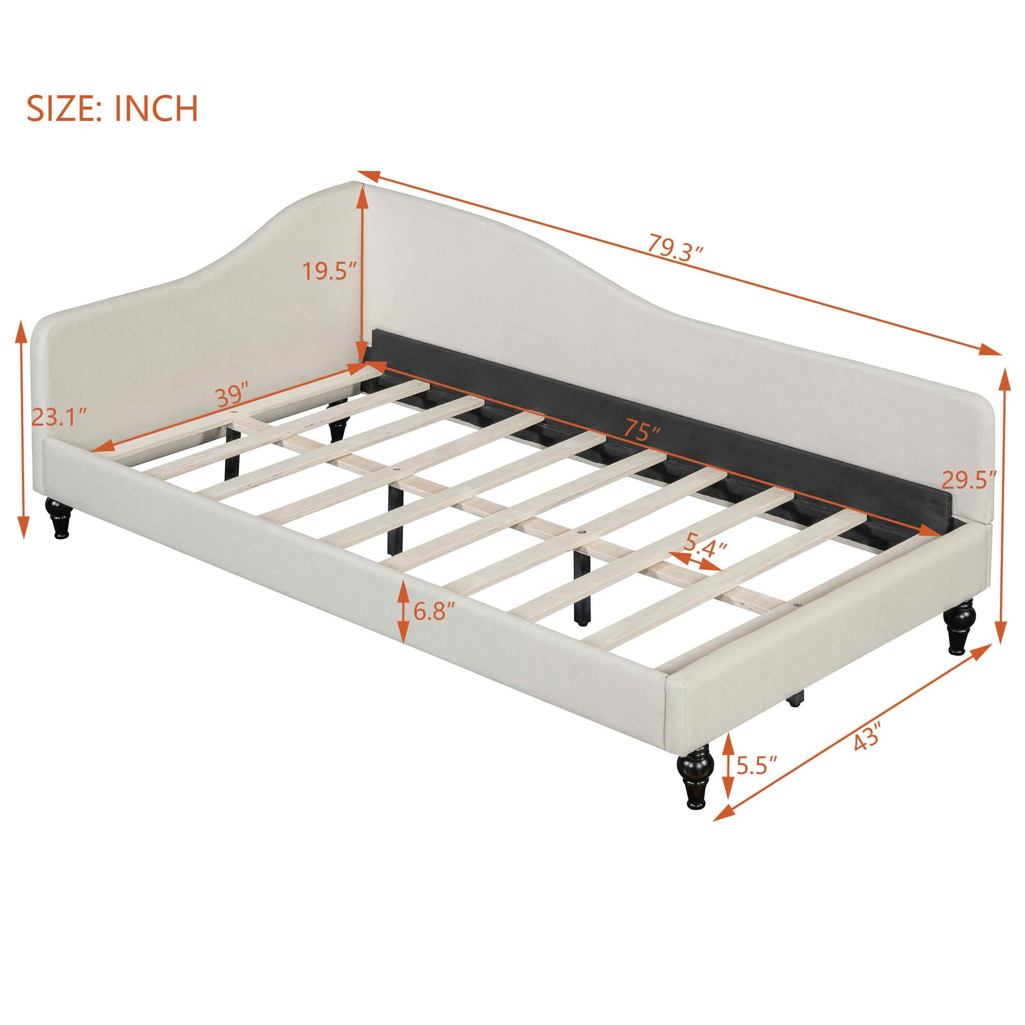 MAYEERTY L-Shaped Semi-Enclosed Daybed with Solid Wood Legs, Twin/Full Size Available