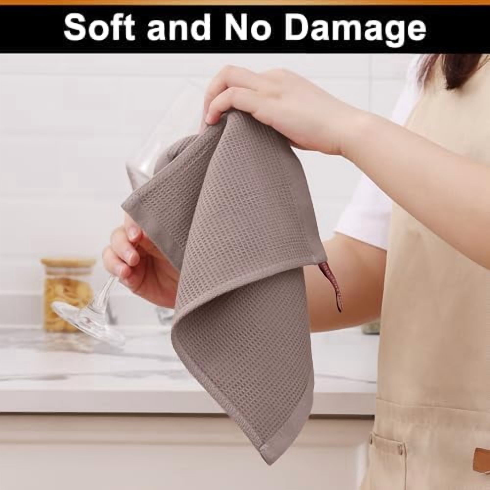 100% Cotton Waffle Weave Dish Cloths - 6 Pack Soft and Absorbent Dish Towels - 12 x 12 Inches Quick Dry Dish Rags - Beige/Dark Grey/Brown