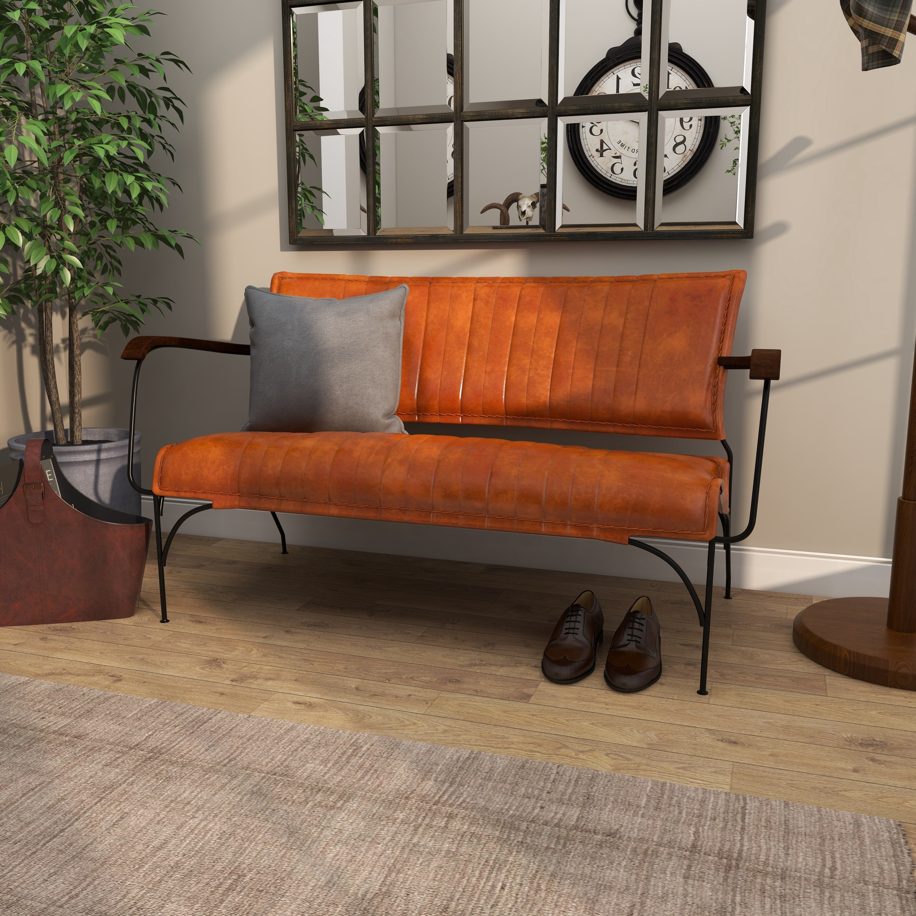 DecMode Leather Tufted Lounge Chair with Metal Legs, Brown