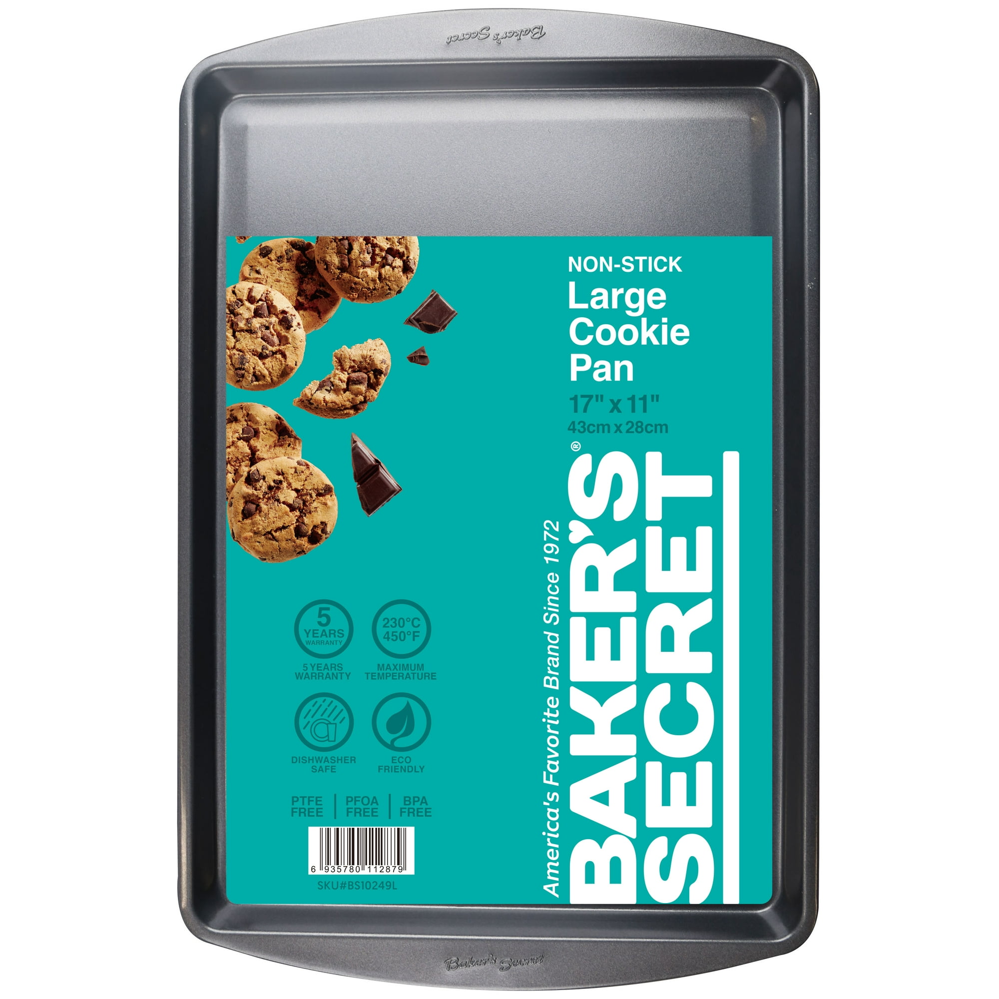 Baker's Secret 11" x 17" Nonstick Carbon Steel Large Cookie Sheet, Gray