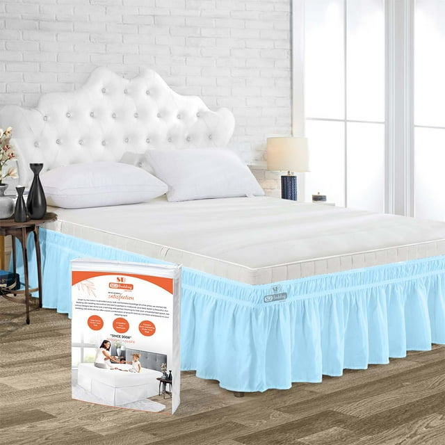 SGI Bedding 18 Inch Wrap Around Bed Skirt | Microfiber Bed Skirt | Fade Resistant, Wrinkle Free, Anti-static, Decorative, Extra Storage Space, Clutter-Free | California King, Light Blue