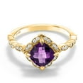 thumbnail image 2 of Gem Stone King 18K Yellow Gold Plated Silver Purple Amethyst and Moissanite Solitaire Ring for Women (1.73 Cttw, Cushion Checkerboard Cut 7MM, Gemstone, Available in Size 5, 6, 7, 8, 9), 2 of 4