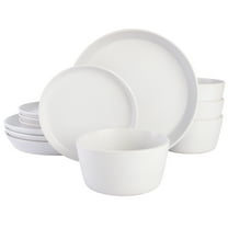Gibson Soho Lounge Rachel 12 Piece Coupe Dinnerware Set, Matte White W/ Speckle