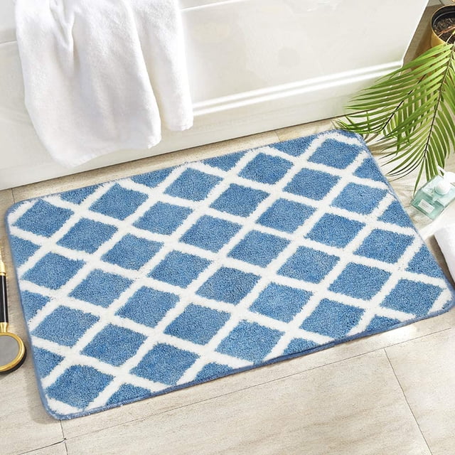 Alfombrilla de baño de microfibra extra suave, antideslizante y absorbente, lavable a máquina, alfombrilla de ducha gruesa y afelpada (azul, 50 x 80 cm)
