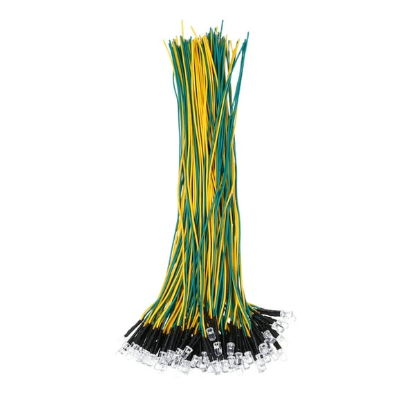 100pcs 5mm LED Diode Lights, Green Yellow Light DC 12V Pre-Wired Small Emitting LED Light High Brightness