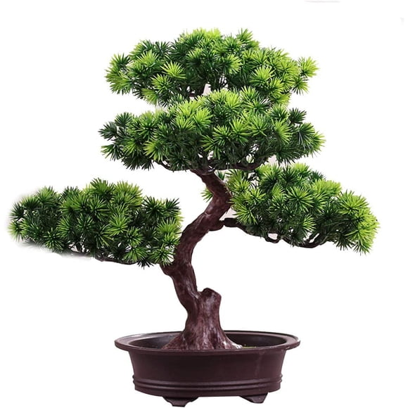 (2) - KOET Artificial Bonsai Pine Tree, 28cm Faux Potted Plant Desk Display Fake Tree Pot Ornaments, Japanese Cedar Bonsai Plant for Home, Office Decoration