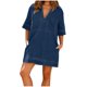 thumbnail image 1 of Vestido de verano de manga corta y cuello en V para mujer - Color liso, estilo boho, cintura con cordón, 1 of 7
