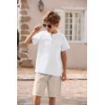 thumbnail image 3 of Arshiner Boy's 2 Pieces Cotton Linen Set Casual Henley Shirts Short Sleeve Beach Shorts Summer Outfits, 3 of 8