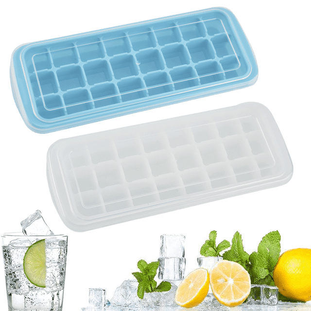 El molde de la bandeja de hielo de 2 piezas se puede apilar en varias capas: pegamento suave 24 cuadrícula azul + blanco MFZFUKR CPB-US-CJZ195-6