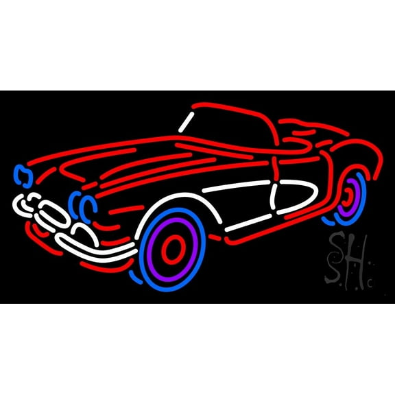 Classic Car LED Neon Sign 13 x 24 - inches, Clear Edge Cut Acrylic Backing, with Dimmer - Bright and Premium built indoor LED Neon Sign for automotive store, and mall.