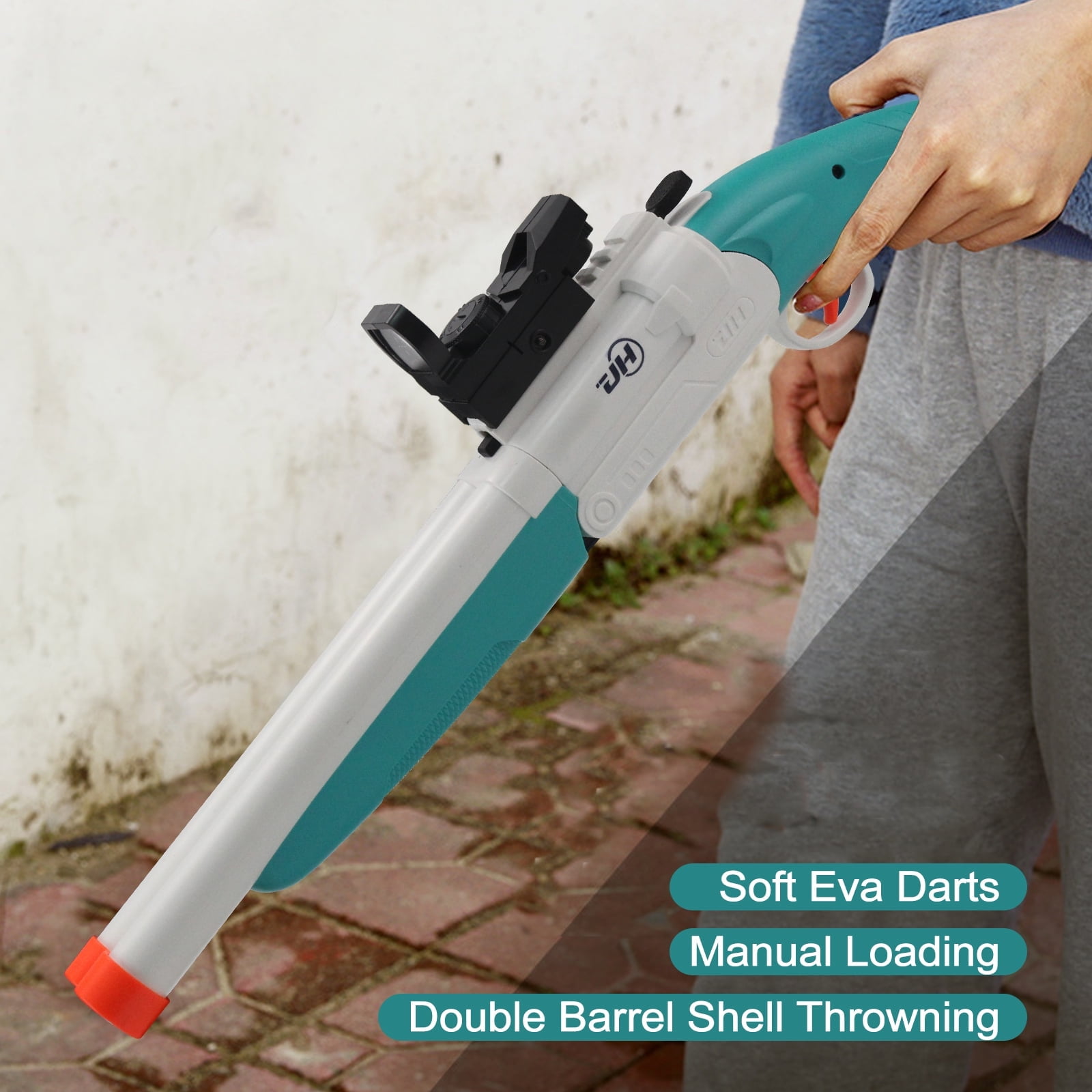 22in Dart Blaster – Manual Loading Double Barrel Foam Blaster Soft Dart Blaster for 14+ Years Old