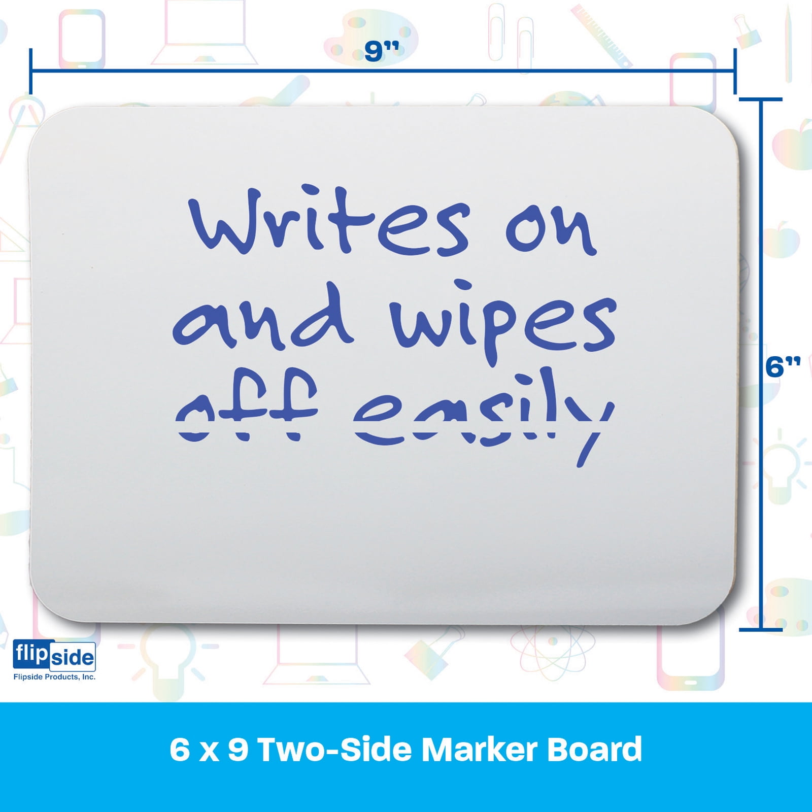 Flipside Products Two-Sided Dry Erase Board, 6" x 9", White, Pack of 12