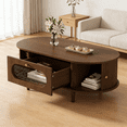 thumbnail image 1 of Noble House 39.3" Coffee Table,Walnut Finish with Drawer & Roll-Up Door,Open Storage Sofa Side Table,Natural Walnut, 1 of 14