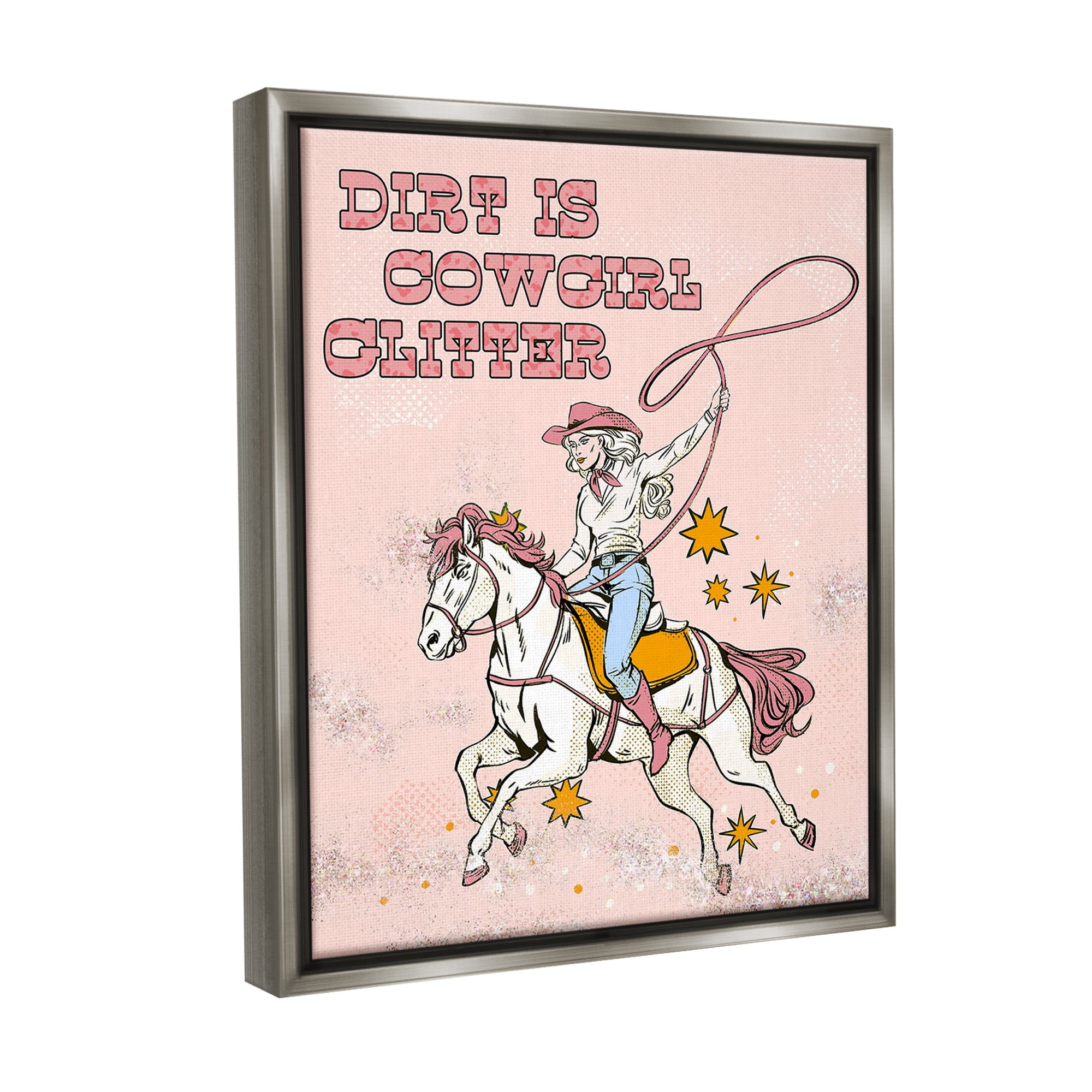 Stupell Industries Dirt Is Cowgirl Glitter Animals & Insects Painting Gray Floater Framed Canvas Art Print Wall Art, 25 x 31
