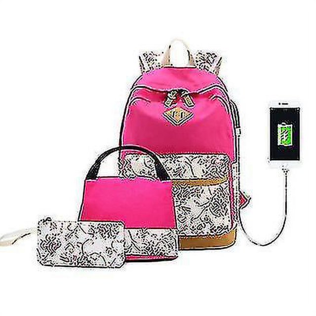 3 Pcs Backpack Student Bag With Usb(red)