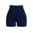thumbnail image 2 of Seamless Leggings Shorts for Women High Waisted Butt-Lifting Rib-Knit Soft Yoga Workout Running Biker Shorts (M, Navy), 2 of 5