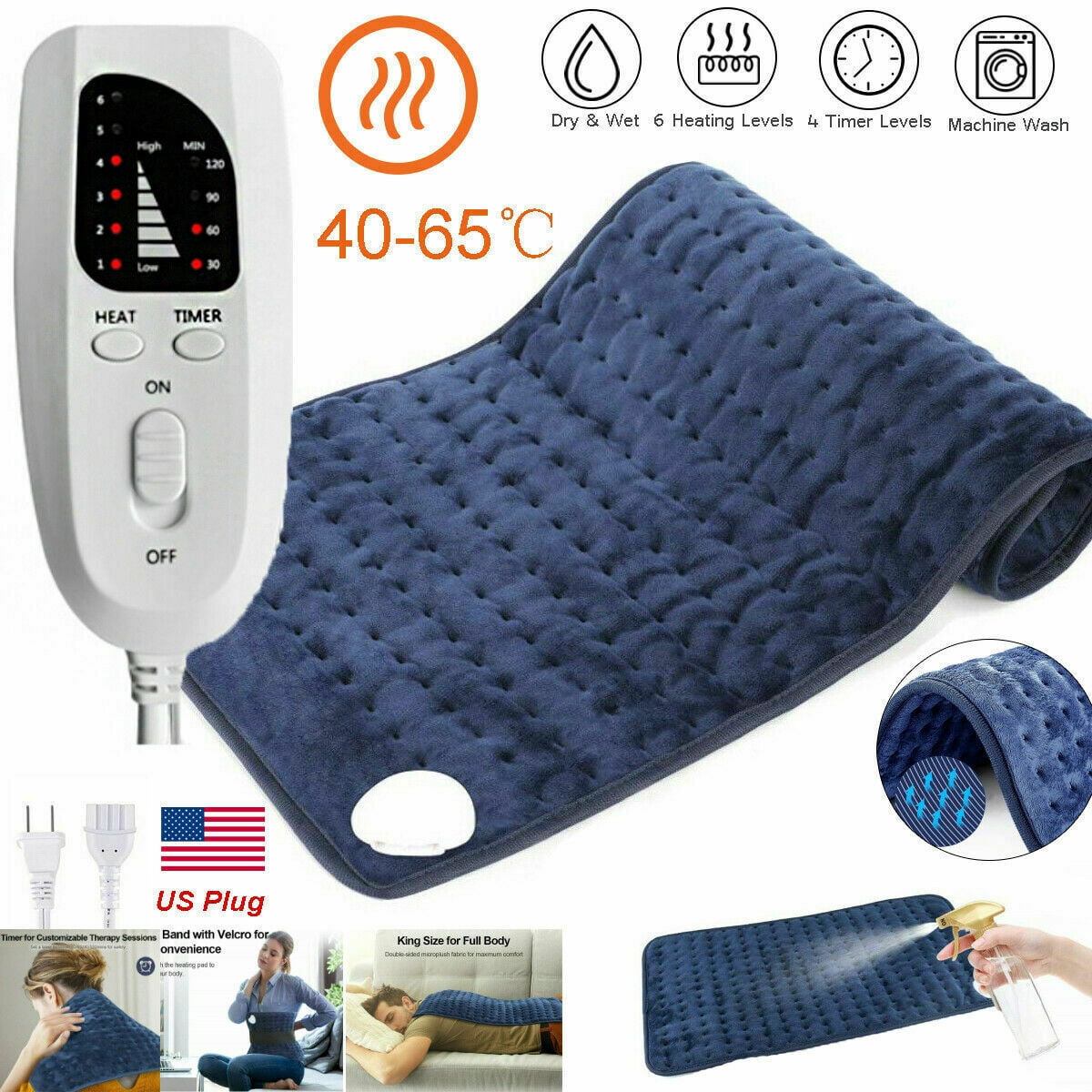 12" x 24" Electric Heating Warming Pad Heat Timer Therapy for Back Pain