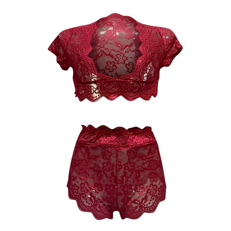 Womens Sexy Underwear Sets 2 Pieces Lace Lingerie Set for Women Wireless  Bra and Panty Set Cute Boudoir Outfits