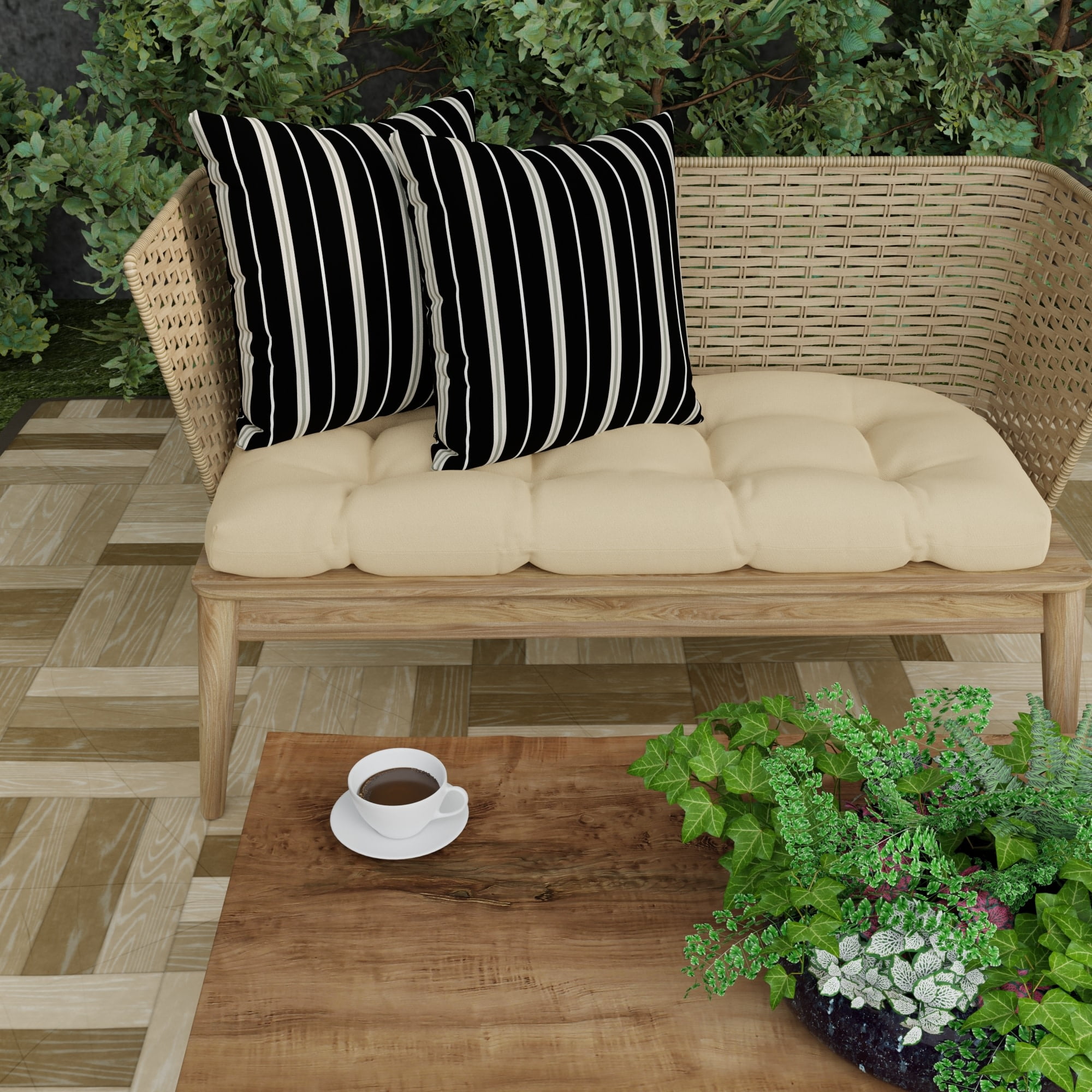 Jordan Manufacturing 16" x 16" Platt Ink Black Stripe Square Outdoor Throw Pillow (2 Pack)